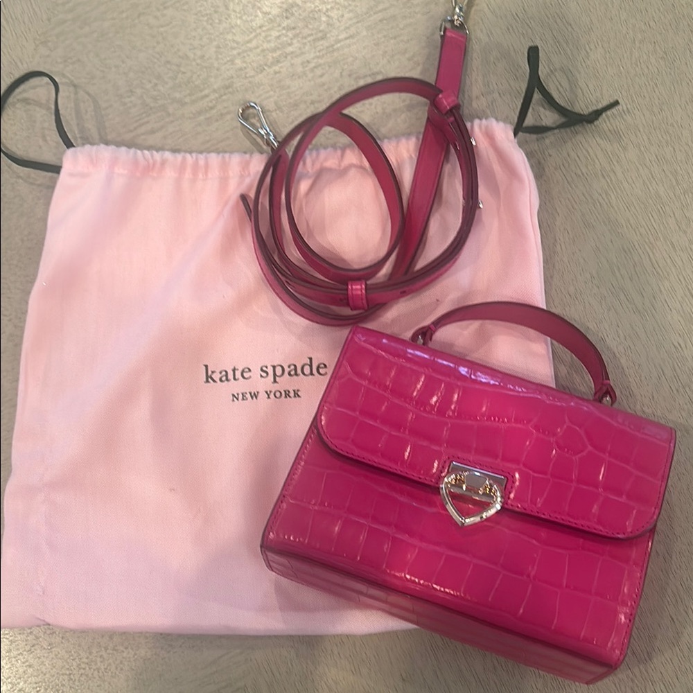 Kate Spade Pink Croc-Embossed top handle Bag w/crossbody strap
